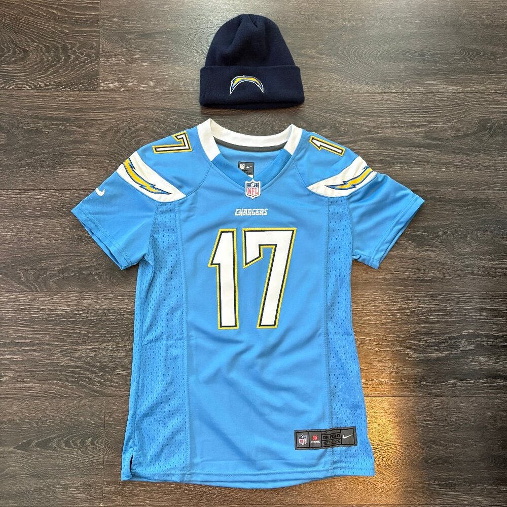San Diego Chargers Philip Rivers 17 Nike Baby Blue Jersey XS + Navy Beanie